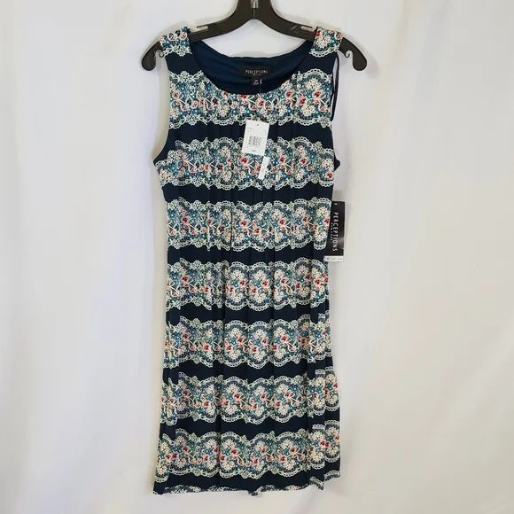 NWT Perceptions tank dress blue floral 10p sheath - Picture 2 of 14